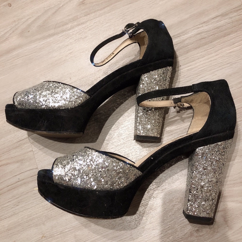 Silver glitter high heel sandal